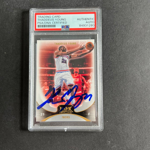 2008-09 NBA Hot Prospects #90 Thaddeus Young Signed Card AUTO PSA Slabbed 76ers