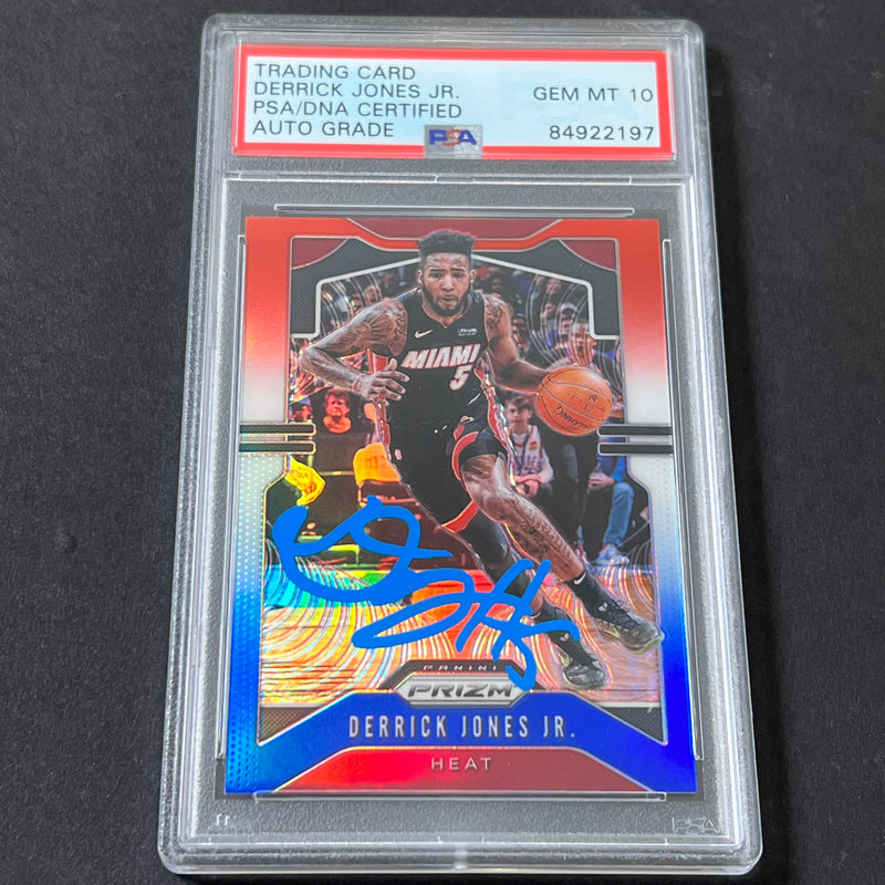 2019-20 Panini Prizm RWB #150 Derrick Jones Jr. Signed Card AUTO 10 PSA Slabbed Heat