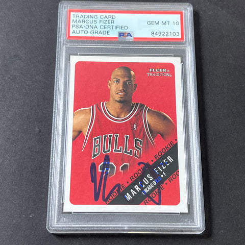 2000-01 Fleer #266 Marcus Fizer Signed Card AUTO 10 PSA Slabbed Bulls