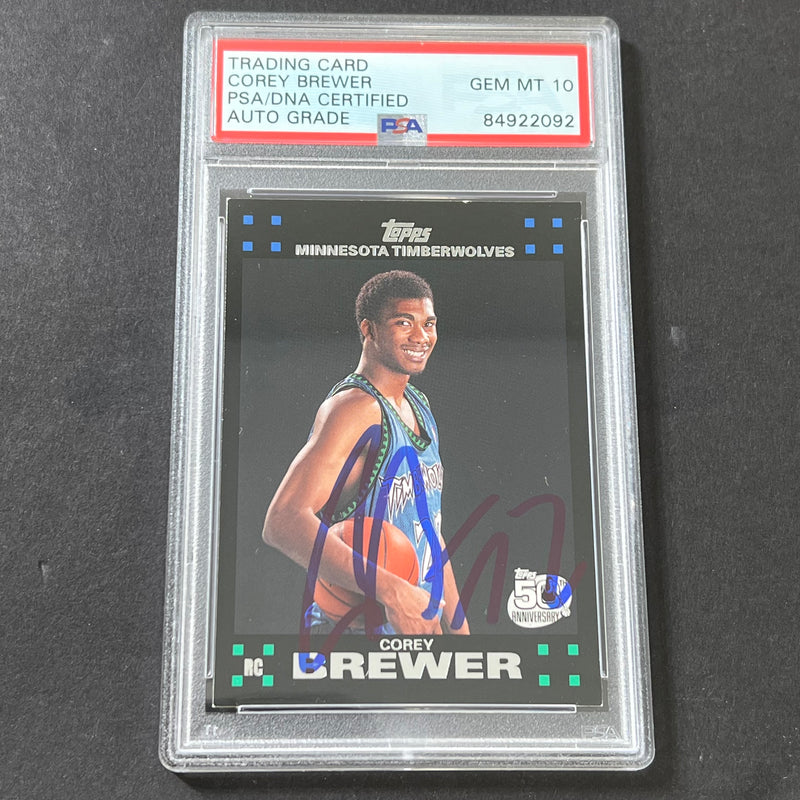 2007-08 Topps 50th Anniversary #117 Corey Brewer Signed Card AUTO GRADE 10 PSA Slabbed Timberwolves
