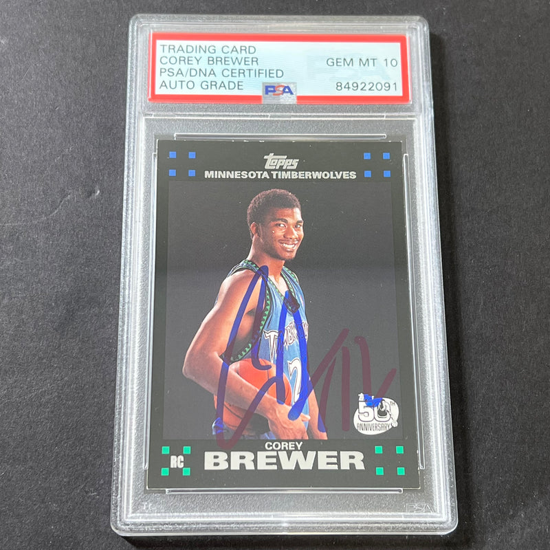 2007-08 Topps 50th Anniversary #117 Corey Brewer Signed Card AUTO GRADE 10 PSA Slabbed Timberwolves