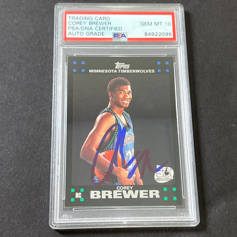 2007-08 Topps 50th Anniversary #117 Corey Brewer Signed Card AUTO GRADE 10 PSA Slabbed Timberwolves