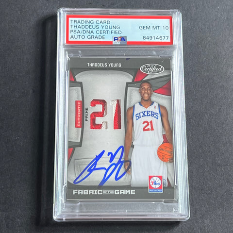 2009-10 Panini Fabric of Game #FOG-TY Thaddeus Young Signed Card AUTO 10 PSA Slabbed 76ers