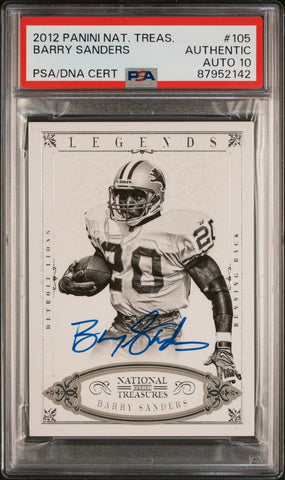 2012 Panini National Treasures #105 Barry Sanders Signed PSA Authentic AUTO 10 Slabbed Lions