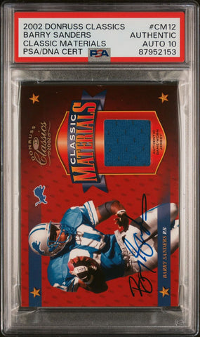 2002 Donruss Classics Classic Materials #CM12  Barry Sanders Signed PSA Authentic AUTO 10 Slabbed Lions