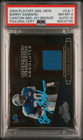 2004 Playoffs Absolute Memorabilia Canton Absolute-Jersey Bronze #CA-1 Barry Sanders Signed Card PSA NM-MT 8 AUTO 10 Slabbed Lions