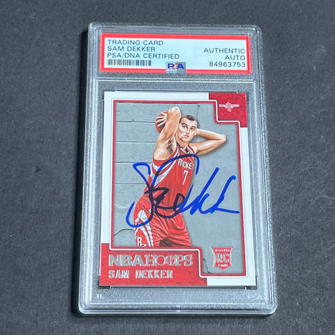 2015-16 NBA Hoops #296 Sam Dekker Signed Card AUTO PSA Slabbed RC Rockets