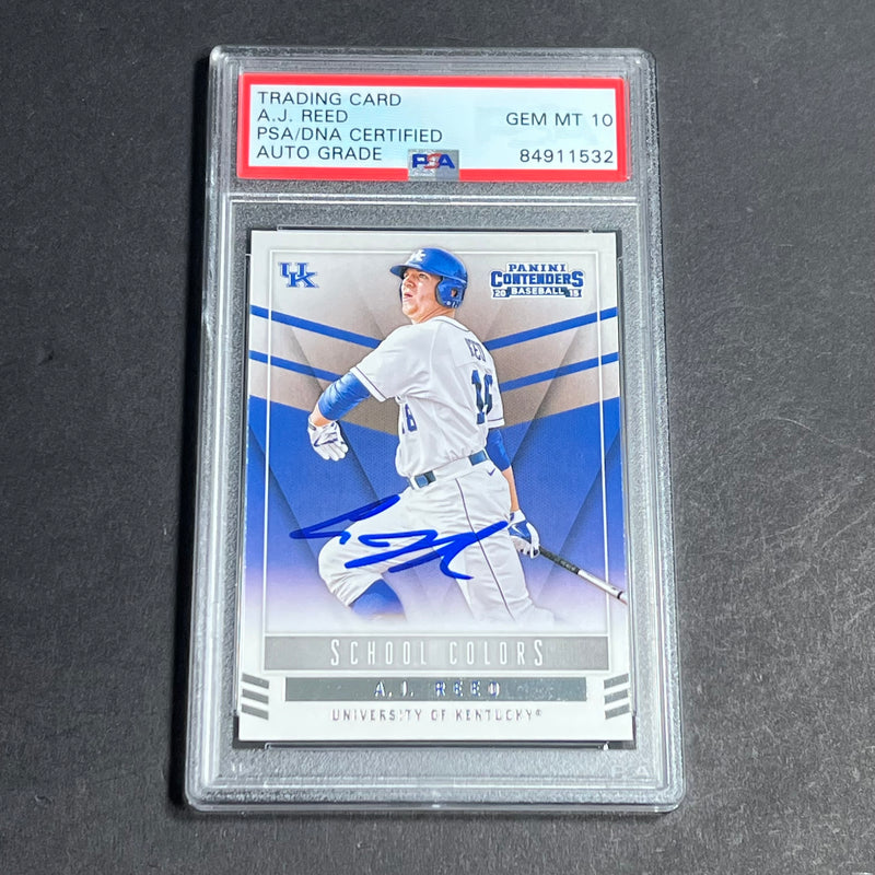 2015 Panini Contenders School Colors #52 A.J. Reed Signed Card AUTO 10 PSA/DNA Slabbed Kentucky
