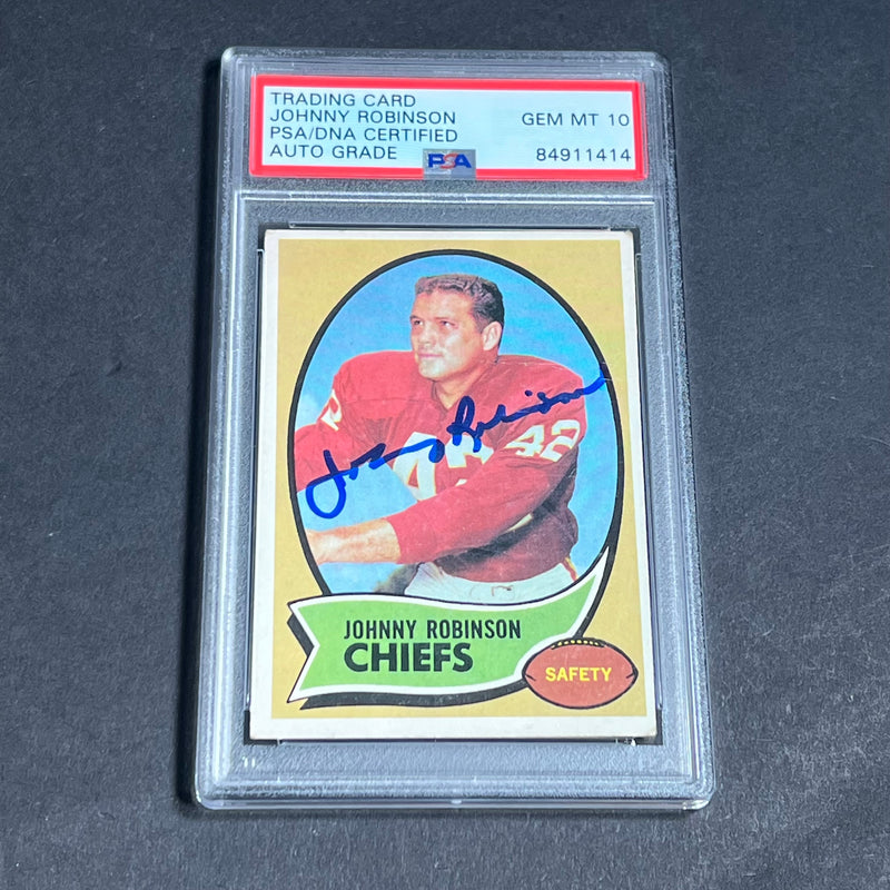 1970 Topps #129 Johnny Robinson signed Card Slabbed AUTO 10 PSA/DNA Kansas City Chiefs