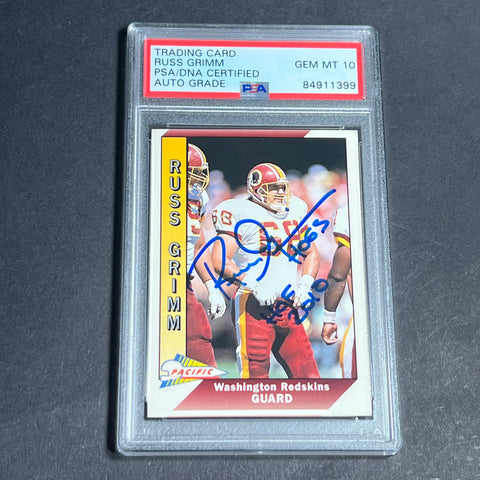 1991 Pacific Trading Card #522 Russ Grimm Signed Card AUTO 10 PSA Slabbed Washington