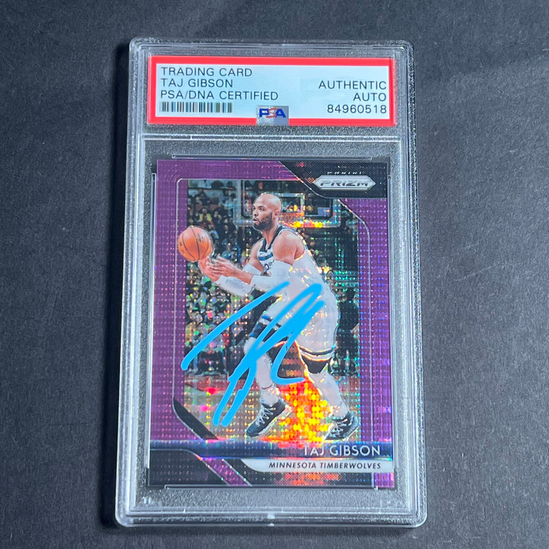2018-19 Panini Prizm Purple NBA #97 Taj Gibson Signed Card AUTO PSA Slabbed Timberwolves