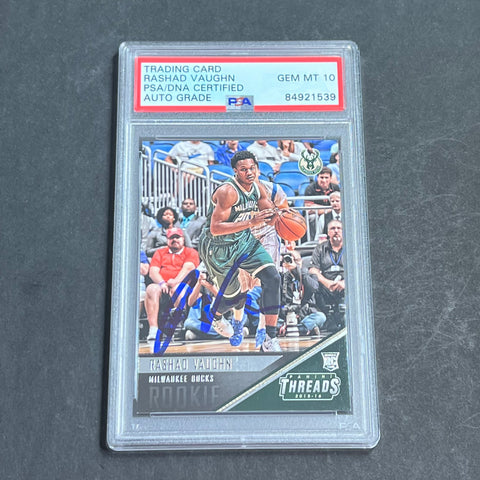 2015-16 Panini Threads #161 Rashad Vaughn Signed Card AUTO 10 PSA Slabbed RC Bucks