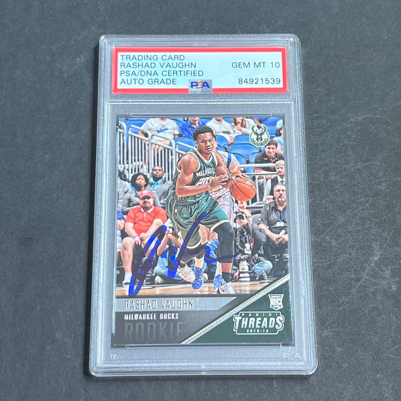 2015-16 Panini Threads #161 Rashad Vaughn Signed Card AUTO 10 PSA Slabbed RC Bucks