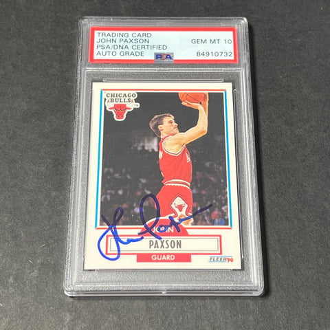 1990-91 Fleer #28 John Paxson Signed Card AUTO Grade 10 PSA Slabbed Bulls