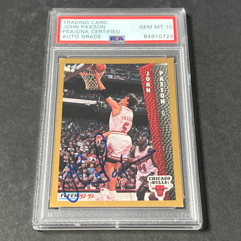 1992-93 Fleer #35 John Paxson Signed Card AUTO Grade 10 PSA Slabbed Bulls