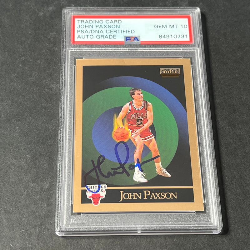 1990-91 Skybox #44 John Paxson Signed Card AUTO Grade 10 PSA Slabbed Bulls
