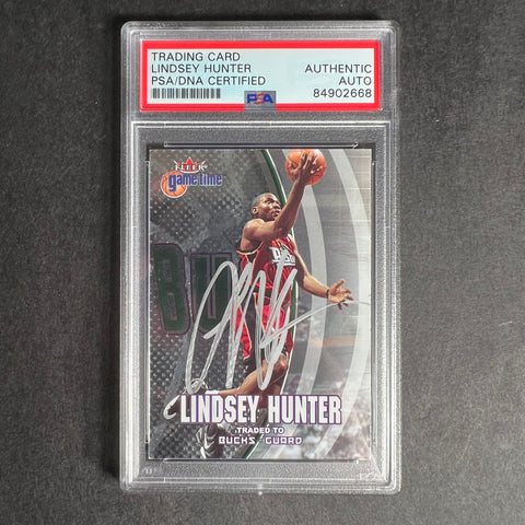2000-01 Fleer #9 Lindsey Hunter Signed Card AUTO PSA Slabbed Pistons