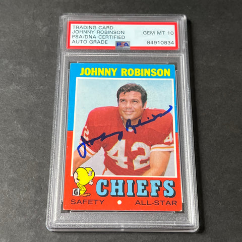 1971 Topps #88 Johnny Robinson signed Card Slabbed AUTO 10 PSA/DNA Kansas City Chiefs