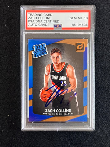 2017-18 Donruss Optic #191 ZACH COLLINS Signed Card AUT0 10 PSA Slabbed RC Blazers