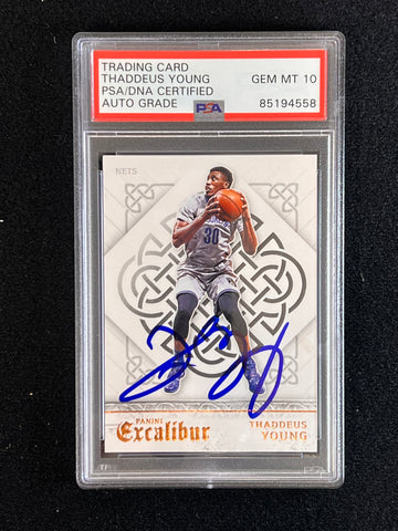 2015-16 Panini Excalibur #18 Thaddeus Young Signed Card AUTO 10 PSA Slabbed Nets