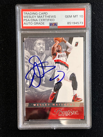 2014-15 Panini Prestige #143 Wesley Matthews Signed Card AUTO 10 PSA Slabbed Trail Blazers