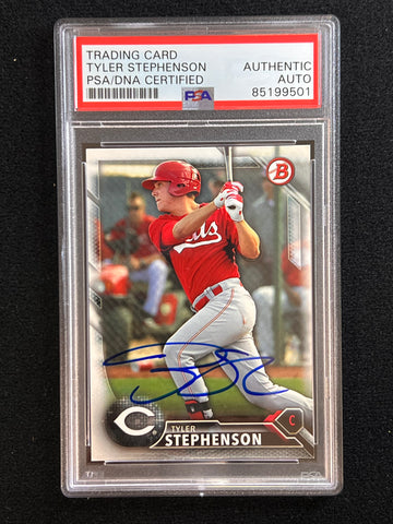 2016 Topps Bowman Briefing #BP66 Tyler Stephenson Signed Card AUTO PSA Slabbed Reds