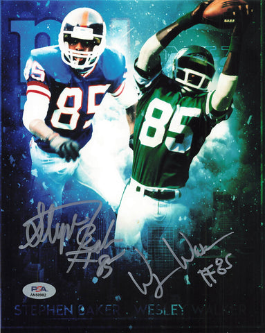 Stephen Baker and Wesley Walker signed 8x10 photo PSA/DNA Jets/Giants Autographed