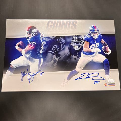 Evan Engram Mark Bavaro Signed 12x18 photo JSA New York Giants Autographed
