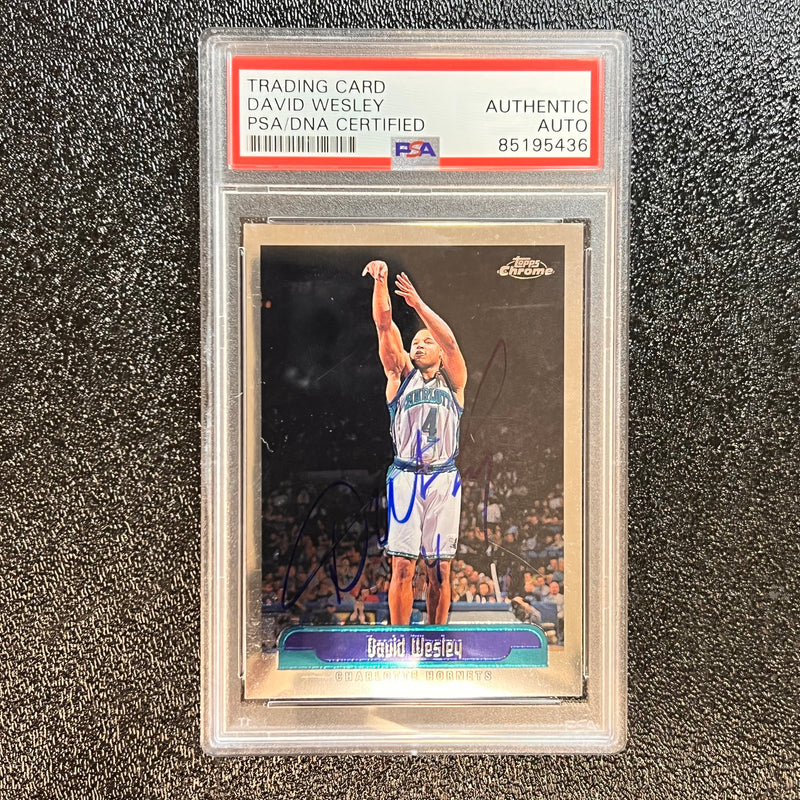 1999-2000 Topps Chrome #45 David Wesley Signed Card AUTO PSA/DNA Slabbed Hornets