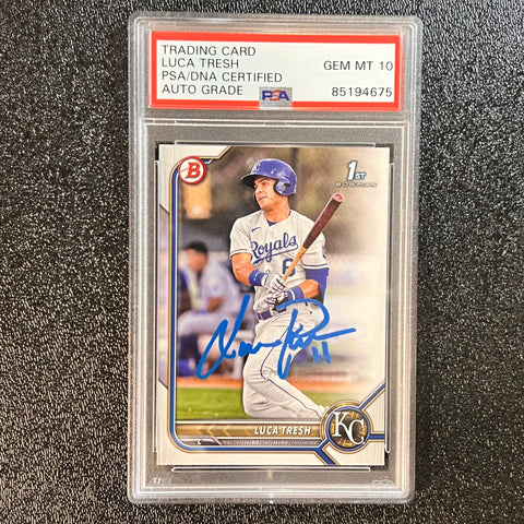 2022 Topps Bowman #BP-136 Luca Tresh Signed Card AUTO 10 PSA Slabbed Royals