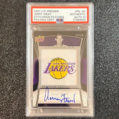 2007 Upper Deck Premier Stitchings Patches #PS-JW JERRY WEST Signed Card Authentic AUTO 10 PSA Slabbed Lakers 14/50