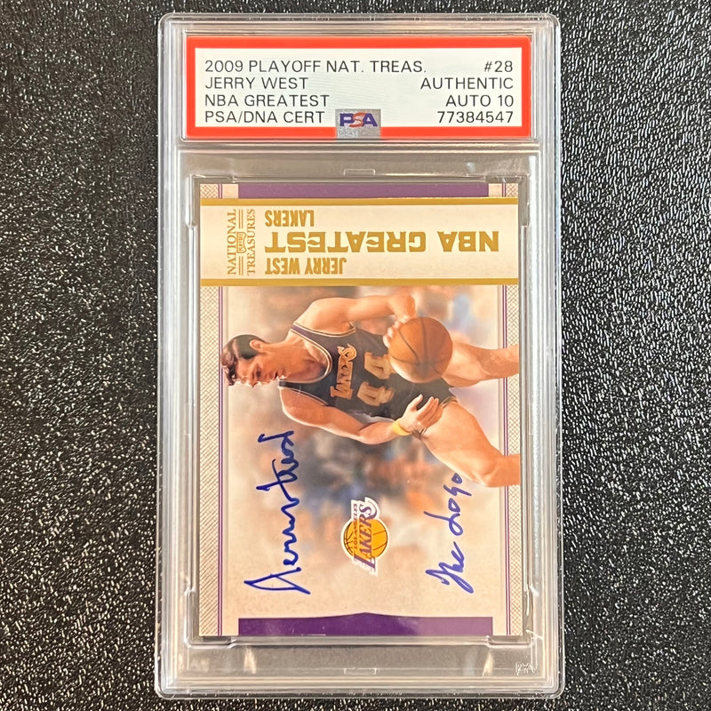 2009 Playoff National Treasures NBA Greatest #28 JERRY WEST Signed Card Authentic AUTO 10 PSA Slabbed Lakers 15/25 "The Logo"