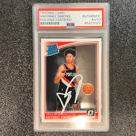 2018 Panini Donruss Optic Rated Rookie #186 ANFERNEE SIMONS Signed Rookie Card AUTO PSA Slabbed RC Blazers