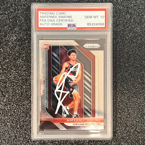 2018 Panini Prizm #61 Anfernee Simons Prizm PSA AUTO 10 RC Trail Blazers