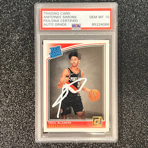 2018 Donruss Optic Rated Rookie #186 ANFERNEE SIMONS Signed Rookie Card AUTO 10 PSA Slabbed RC Blazers