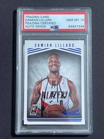 2016-17 Panini Studio #107 Damian Lillard Signed Card Auto Grade 10 PSA Slabbed Blazers