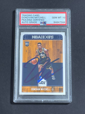 2017-18 NBA Hoops #263 Donovan Mitchell Signed Card Auto Grade 10 PSA Slabbed Jazz