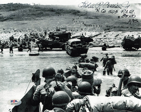 Leslie Cruise signed 8x10 photo PSA/DNA Autographed D-Day Paratrooper