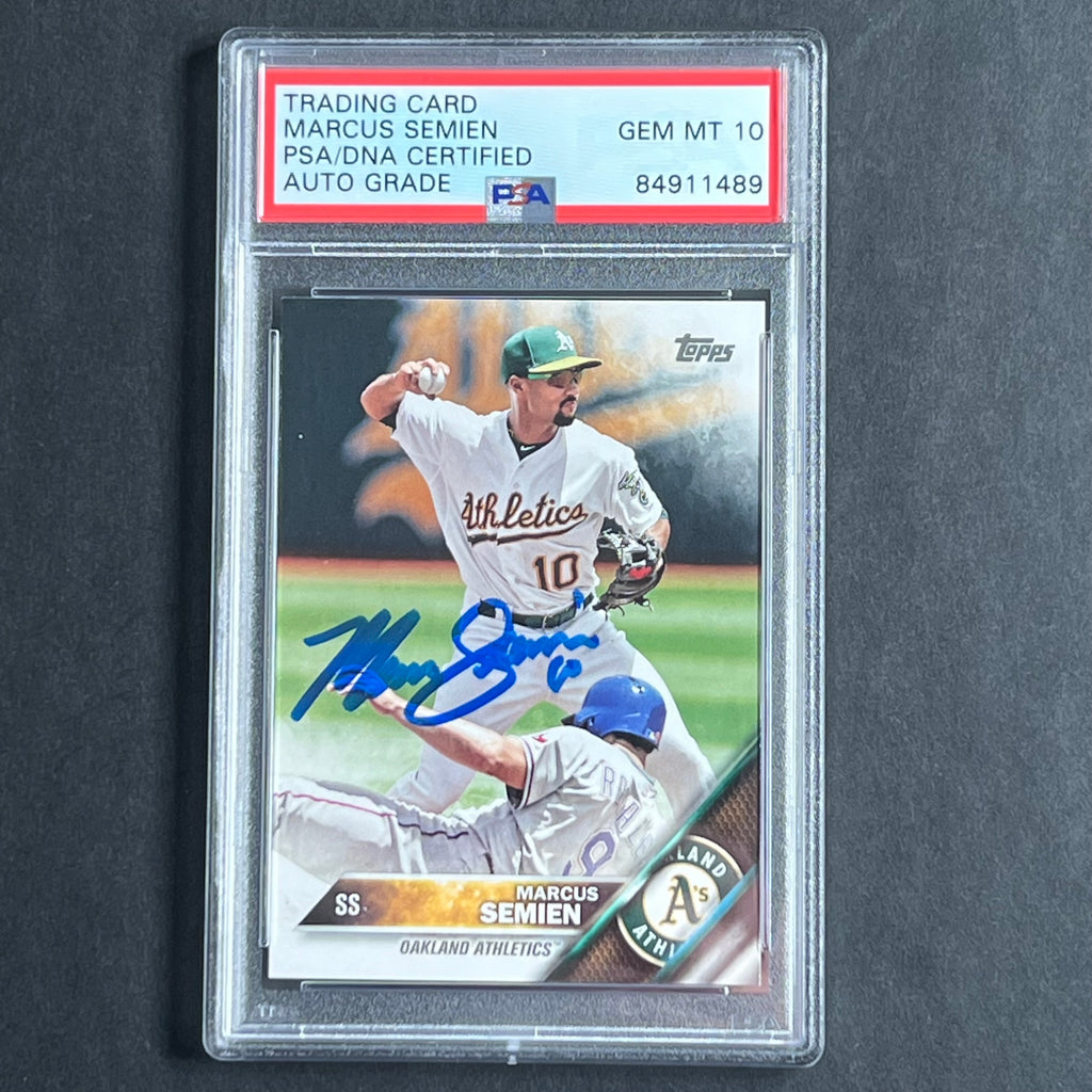 2016 Topps #105 Marcus Semien Signed Card PSA AUTO 10 Slabbed Athletics