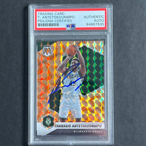 2020-21 Panini Mosaic #167 Thanasis Antetokounmpo Signed Card AUTO PSA Slabbed Bucks