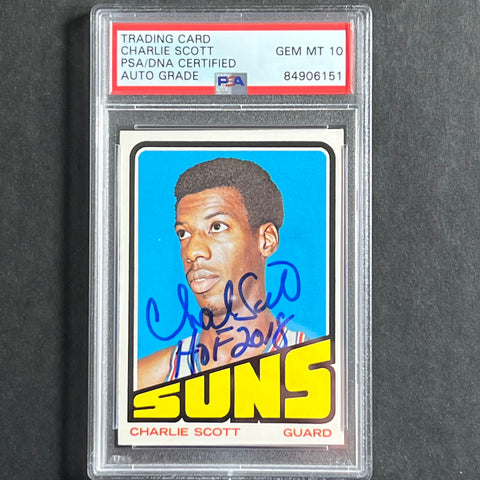 1972-73 Topps Basketball Card #47 Charlie Scott Signed AUTO 10 PSA Slabbed Suns