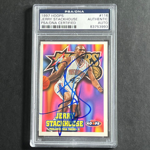 1997 Hoops #116 Jerry Stackhouse Signed Card PSA Slabbed 76ers
