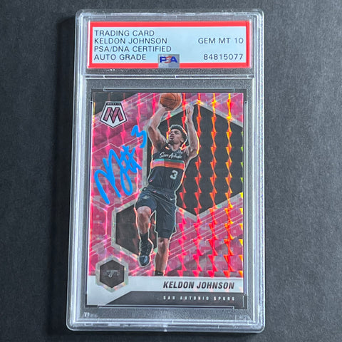 2020-21 Panini Mosaic #136 Keldon Johnson Signed Card Auto Grade 10 PSA Slabbed Spurs