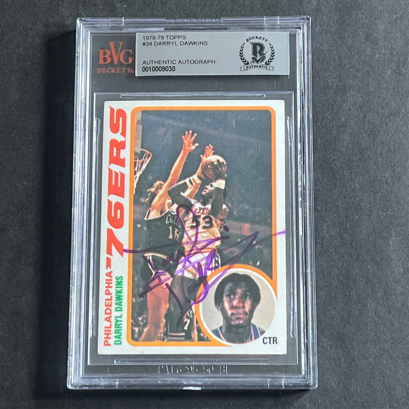 1978-79 Topps #34 Darryl Dawkins Signed Card Beckett Slabbed 76ers