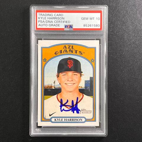 2020 Topps Heritage #99 Kyle Harrison signed card PSA AUTO 10 Slabbed Giants RC
