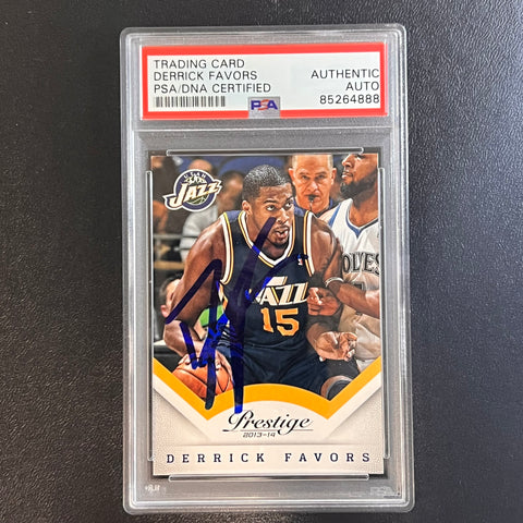 2013-14 Panini Prestige #20 Derrick Favors Signed Card AUTO PSA Slabbed Jazz