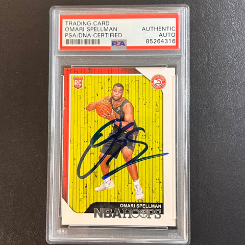 2018-19 NBA Hoops #251 Omari Spellman Signed Card AUTO PSA/DNA Slabbed RC Hawks