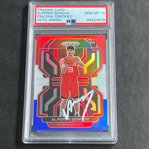 2021-22 Panini Prizm Red White Blue #318 Alperen Sengun Auto Grade 10 PSA Slabbed RC Rockets