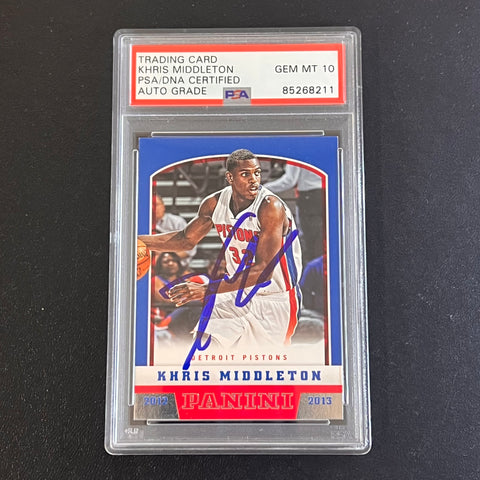 2012-13 Panini Basketball #276 Khris Middleton Signed Card AUTO 10 PSA Slabbed Pistons