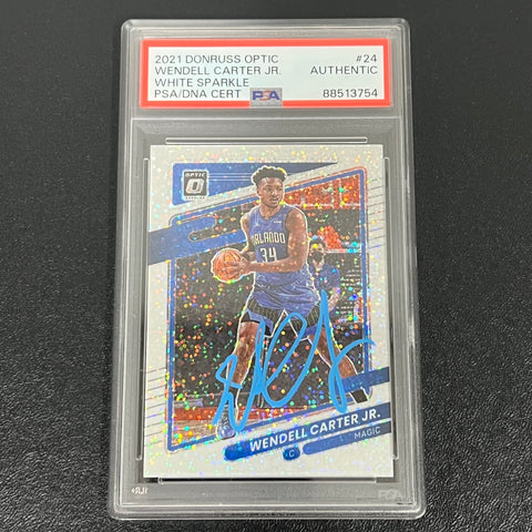 2021-22 Panini Donruss Optic White Sparkle #24 Wendell Carter Jr. Signed card PSA Slabbed Auto Magic